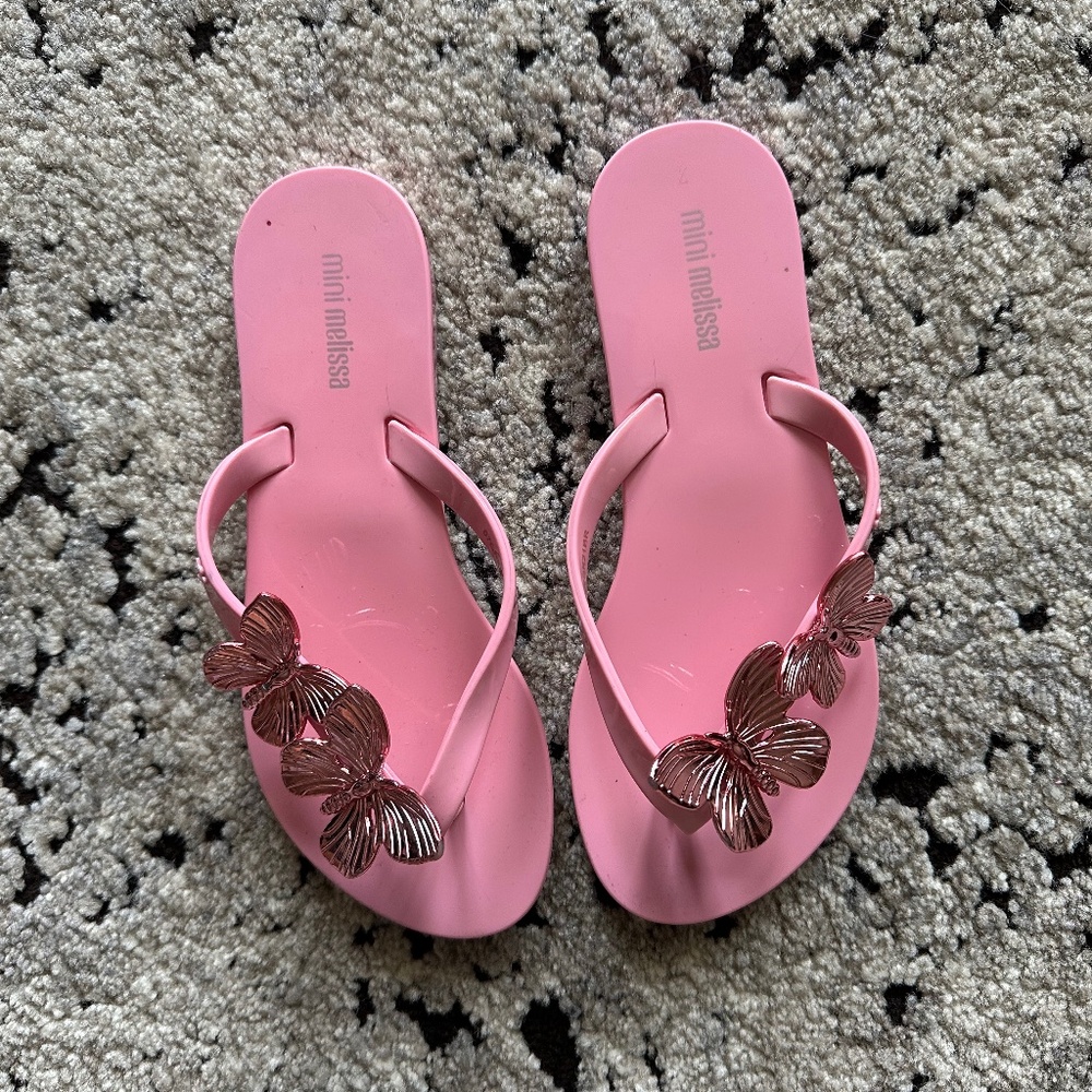 Girls Mini Melissa Pink Butterfly Flip flops